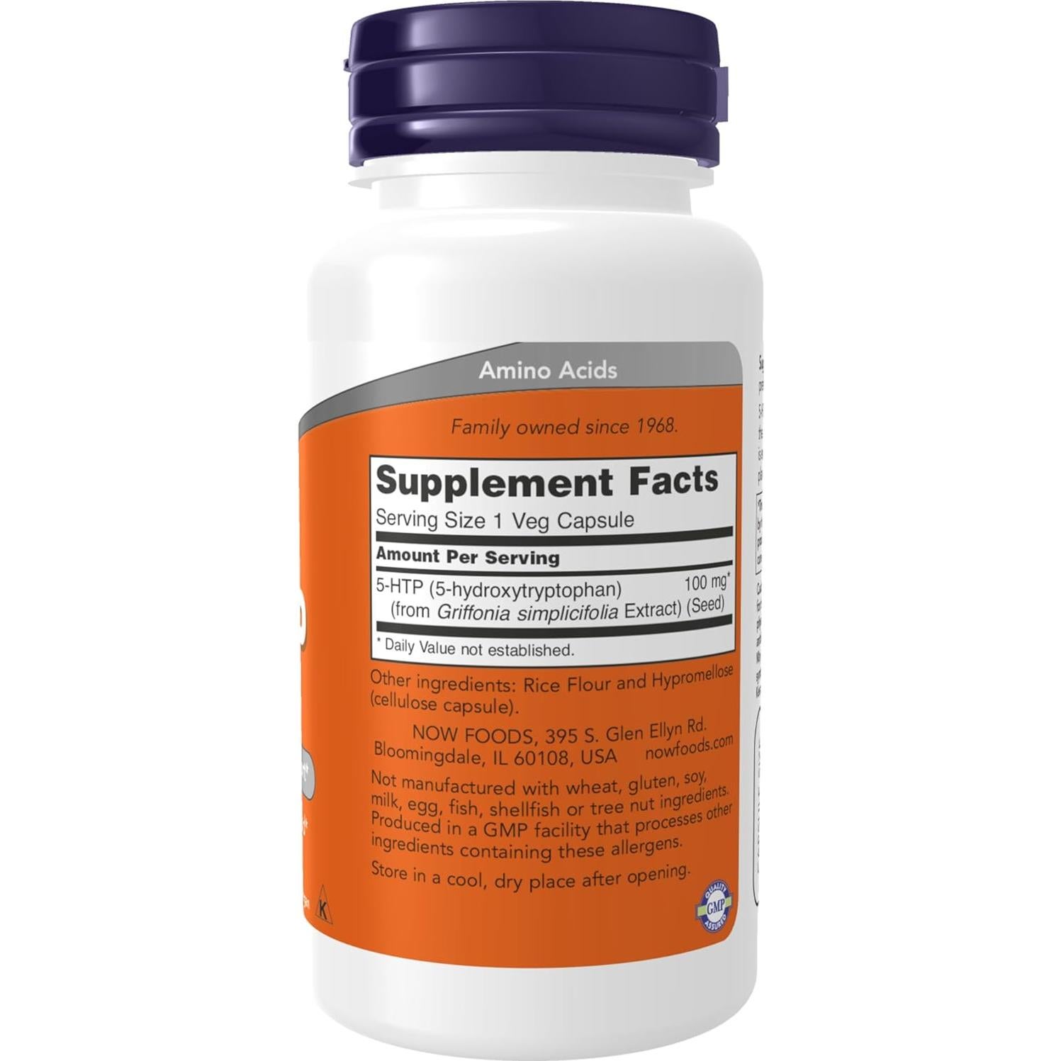 Suplemento 5-HTP NOW Foods 100 mg 60 Cápsulas Veganas