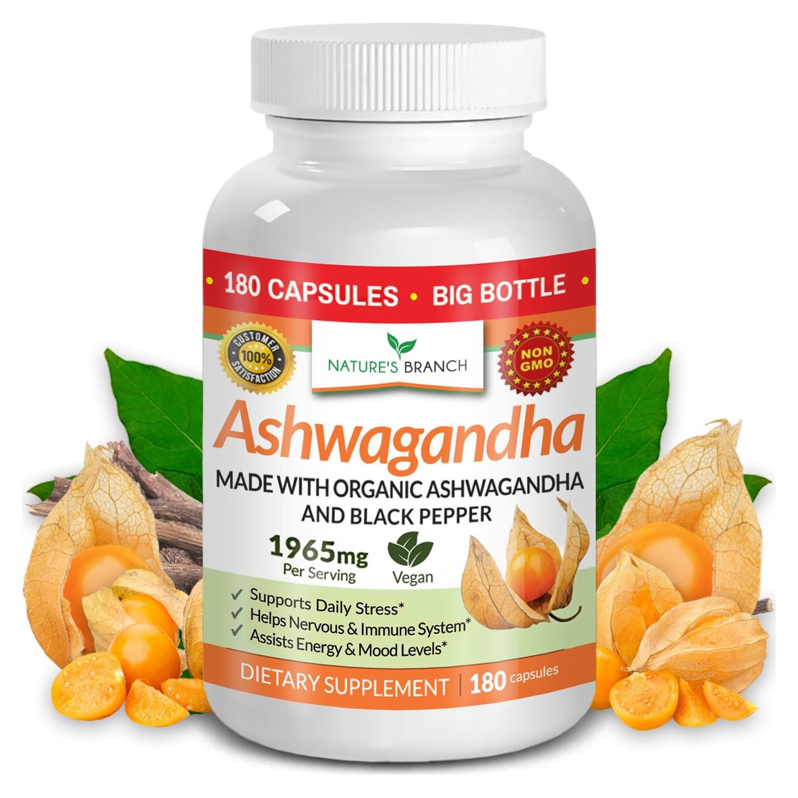 Suplemento Orgánico Ashwagandha Nature's Branch 180 Cápsulas