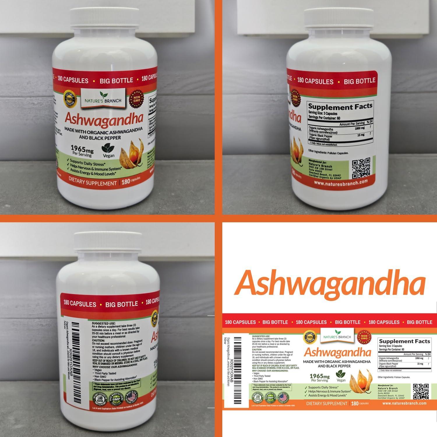Suplemento Orgánico Ashwagandha Nature's Branch 180 Cápsulas
