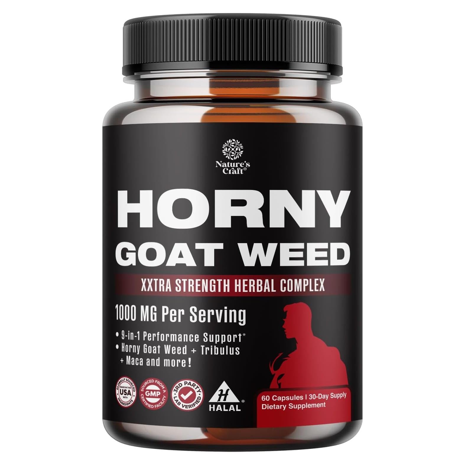 Suplemento Masculino Natures Craft Hierba de Cabra Horny 60 Cápsulas