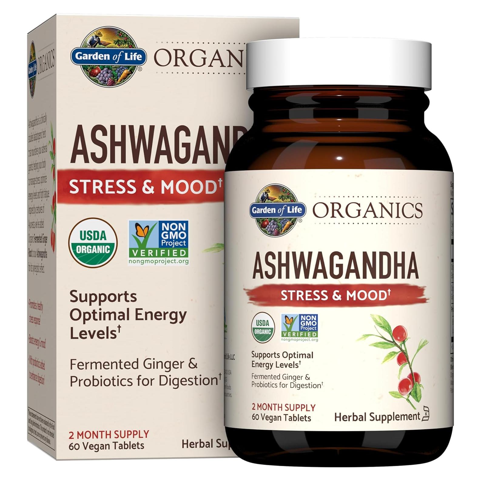 Suplemento Ashwagandha Orgánico Garden of Life 60 Tabletas