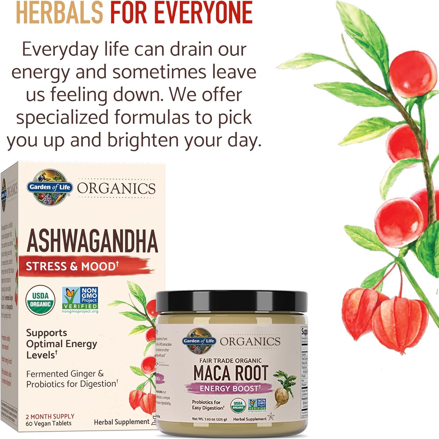 Suplemento Ashwagandha Orgánico Garden of Life 60 Tabletas