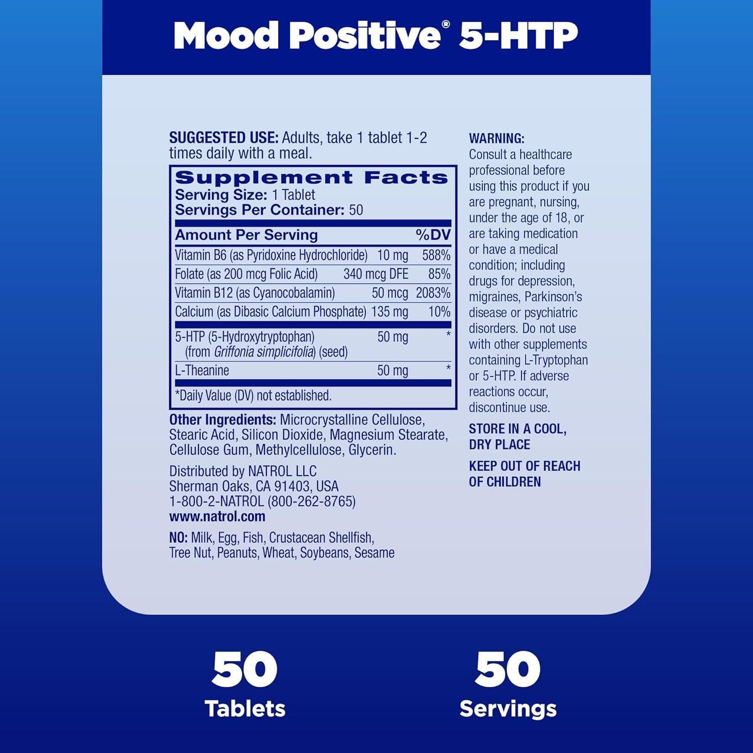 Suplemento Natrol Mood Positive 5-HTP 50 tabletas