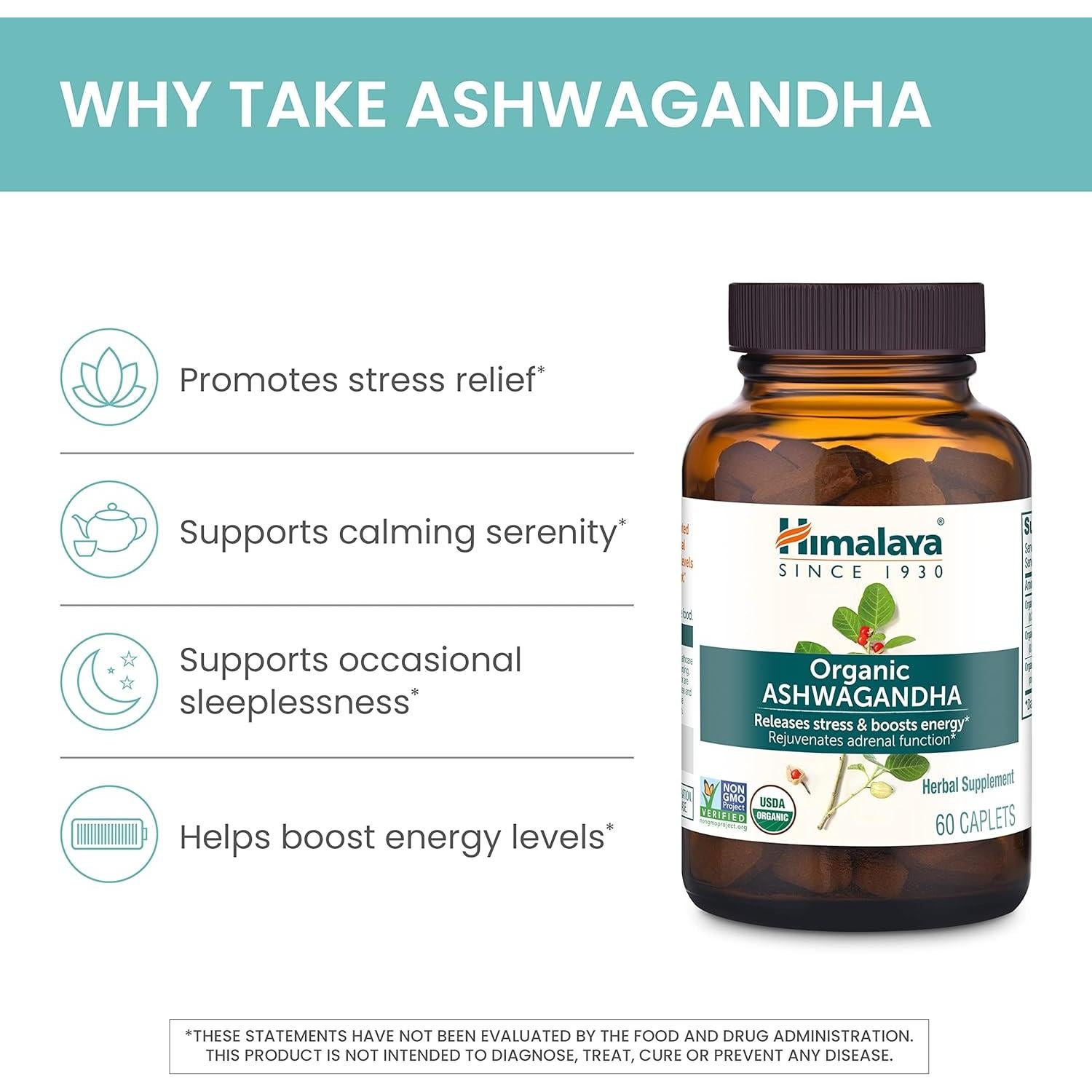 Himalaya Ashwagandha Orgánico 670 mg 60 Tabletas Veganas