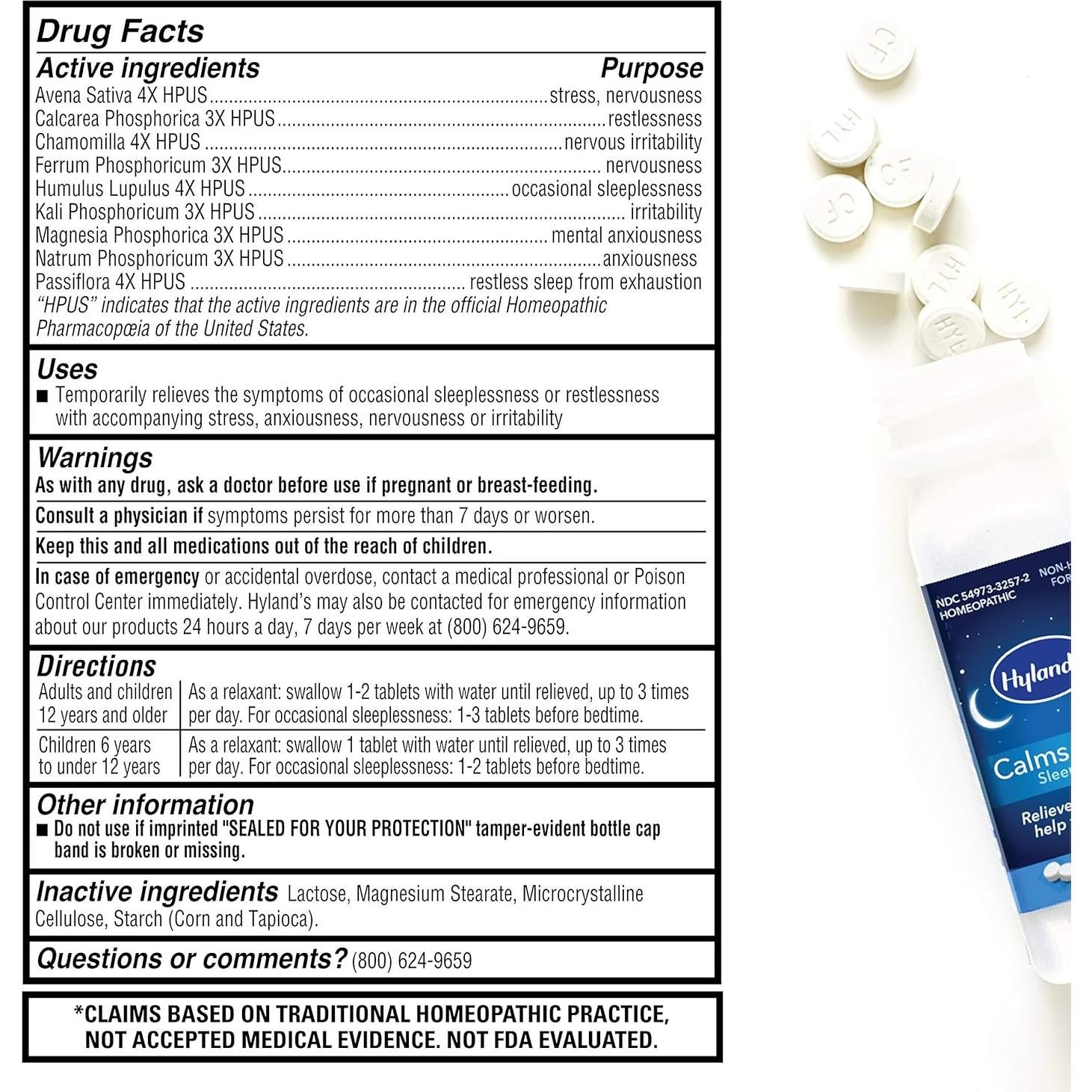 Tabletas para dormir Calms Forte Hyland, 50 unidades, alivio natural