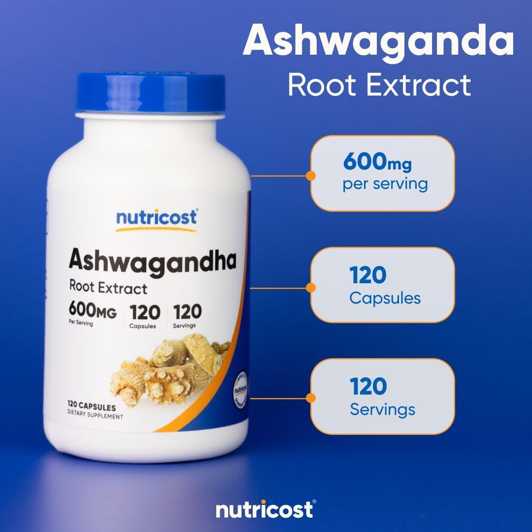 Suplemento Ashwagandha Nutricost 600mg 120 Cápsulas Vegano