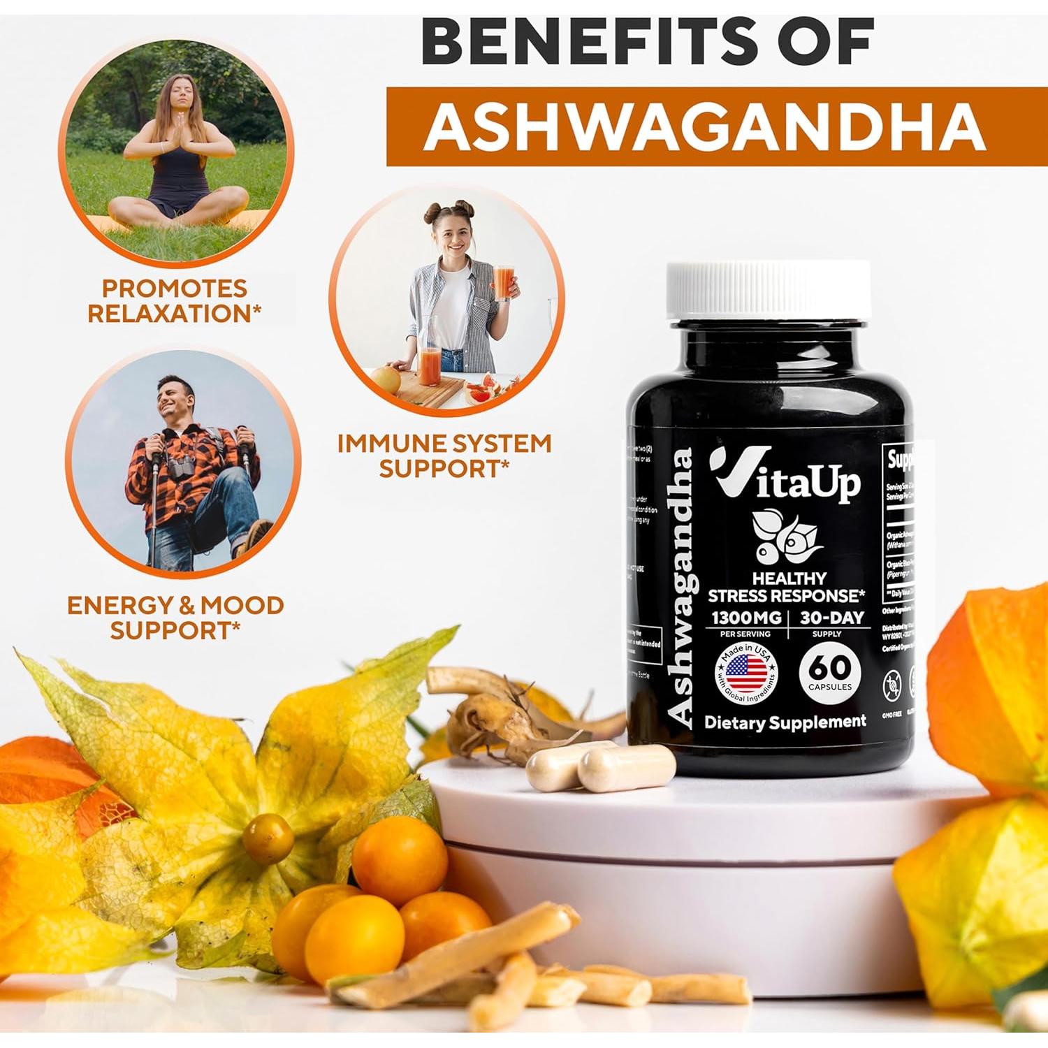 Cápsulas de Ashwagandha 1310mg VitaUp - 60 Unidades