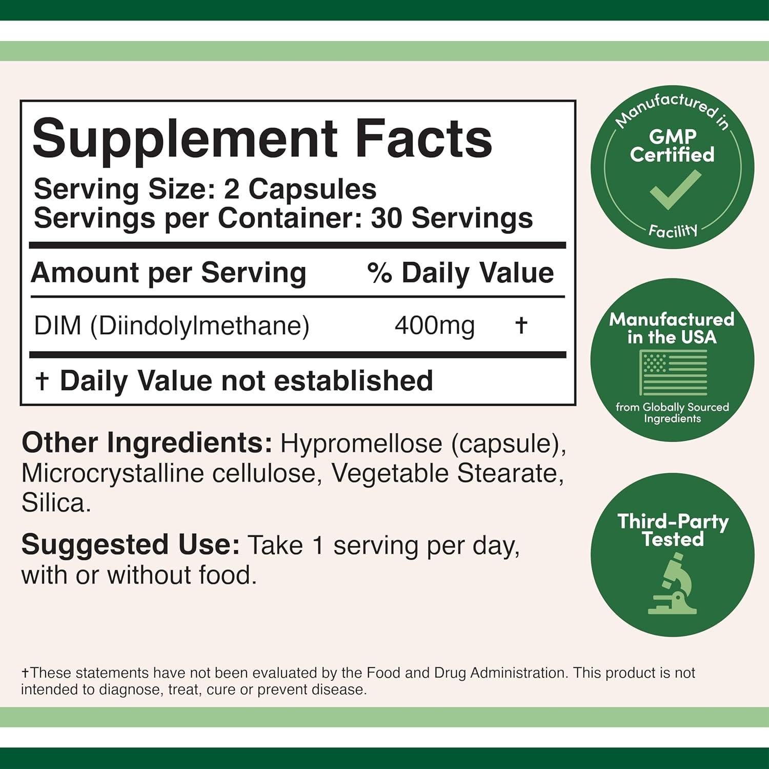 Suplemento DIM Double Wood 400mg 60 Cápsulas Equilibrio Hormonal