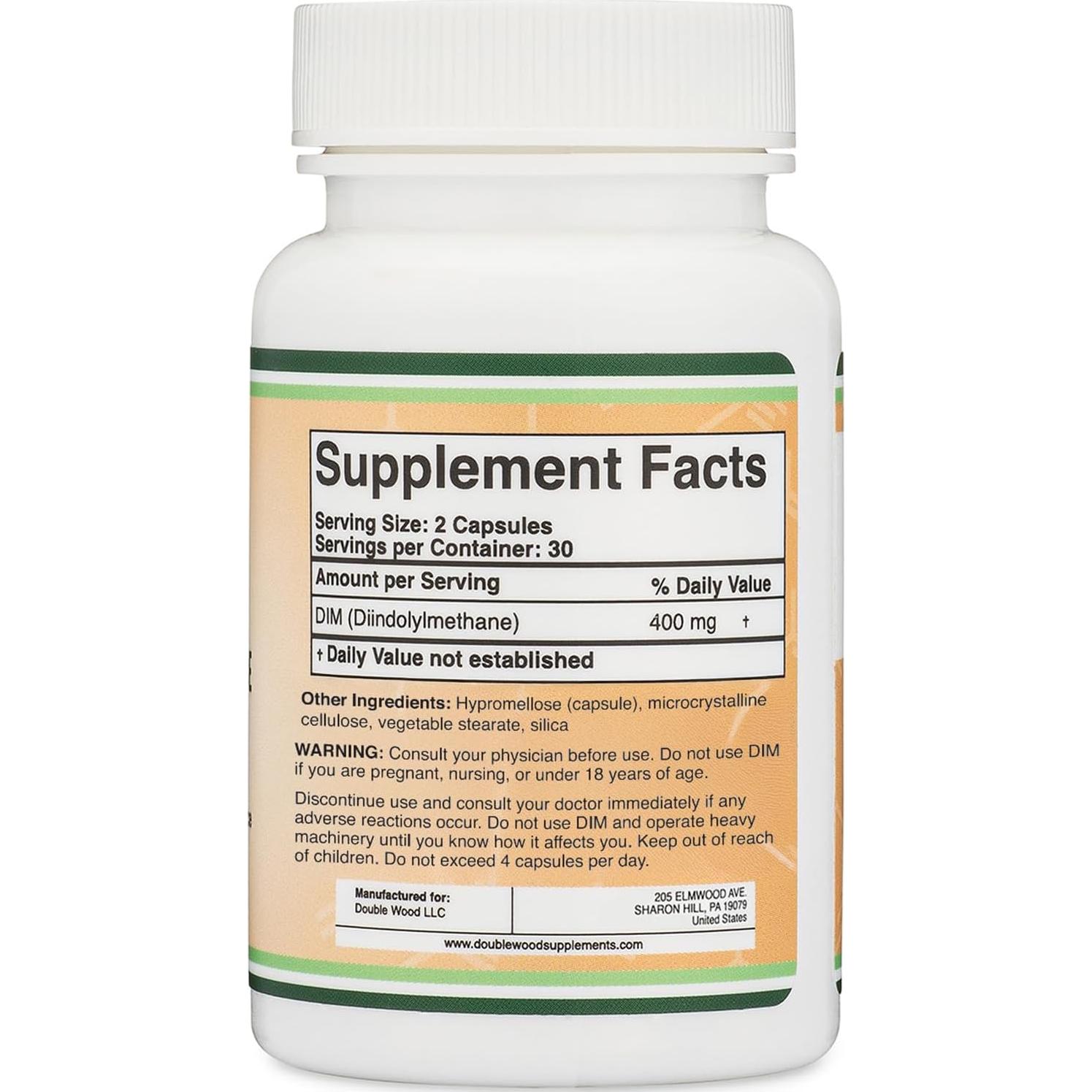 Suplemento DIM Double Wood 400mg 60 Cápsulas Equilibrio Hormonal