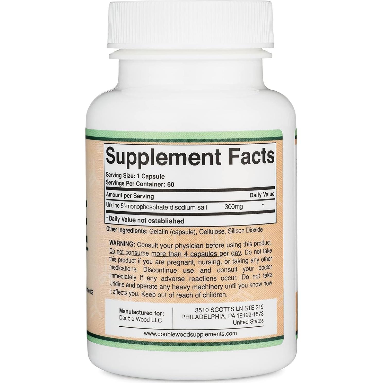 Monofosfato de Uridina 300 mg Double Wood 60 Cápsulas