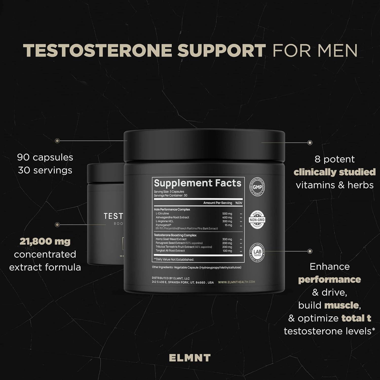 Aumentador de Testosterona ELMNT 21,800mg 8X Fuerza