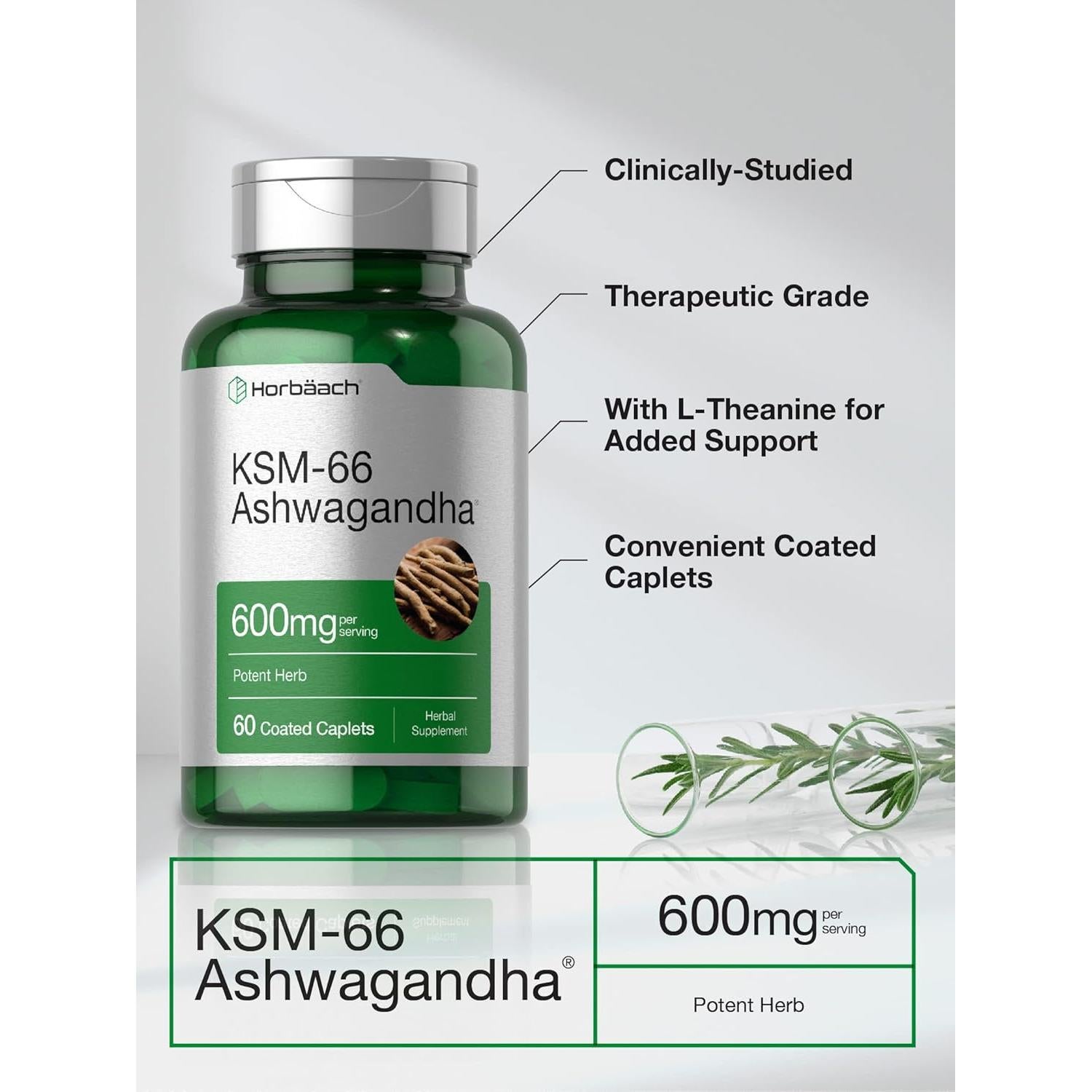 Suplemento Vegano Horbaach KSM-66 Ashwagandha 600mg 60 Tabletas