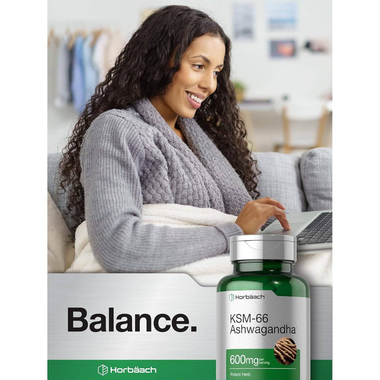 Suplemento Vegano Horbaach KSM-66 Ashwagandha 600mg 60 Tabletas