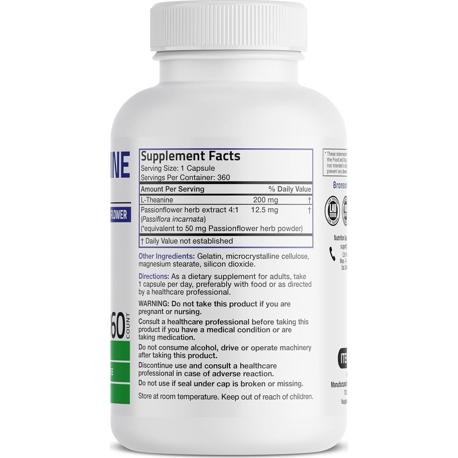 Suplemento L-Theanine 200mg Bronson 360 Cápsulas Sin OGM