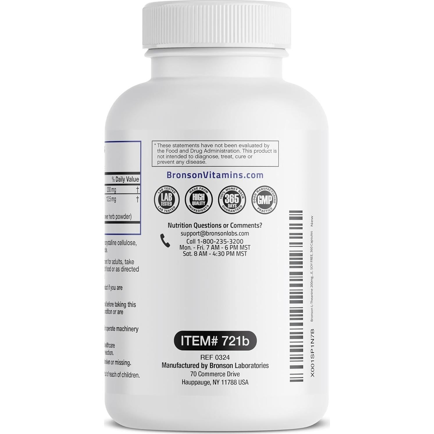 Suplemento L-Theanine 200mg Bronson 360 Cápsulas Sin OGM