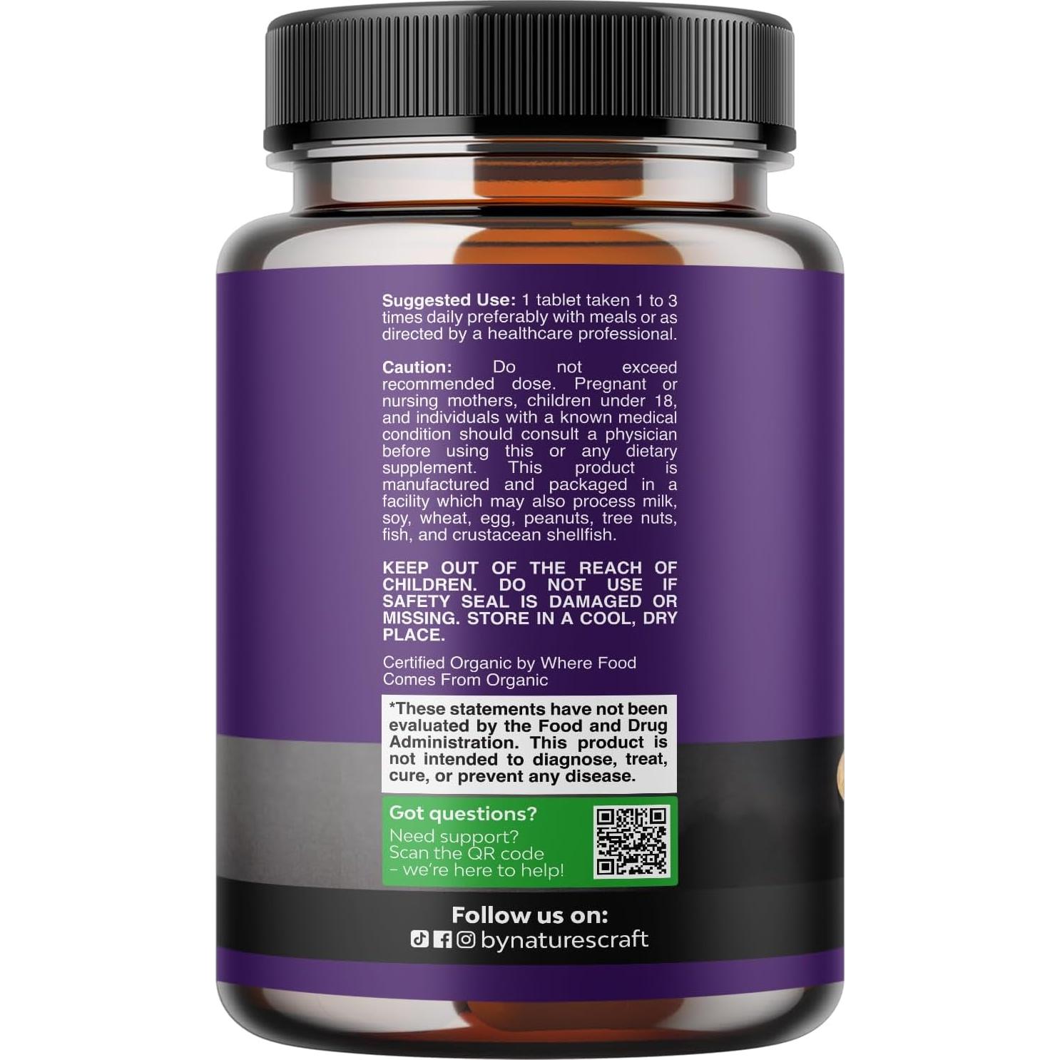 Suplemento de Ashwagandha Orgánica Natures Craft 30 Tabletas