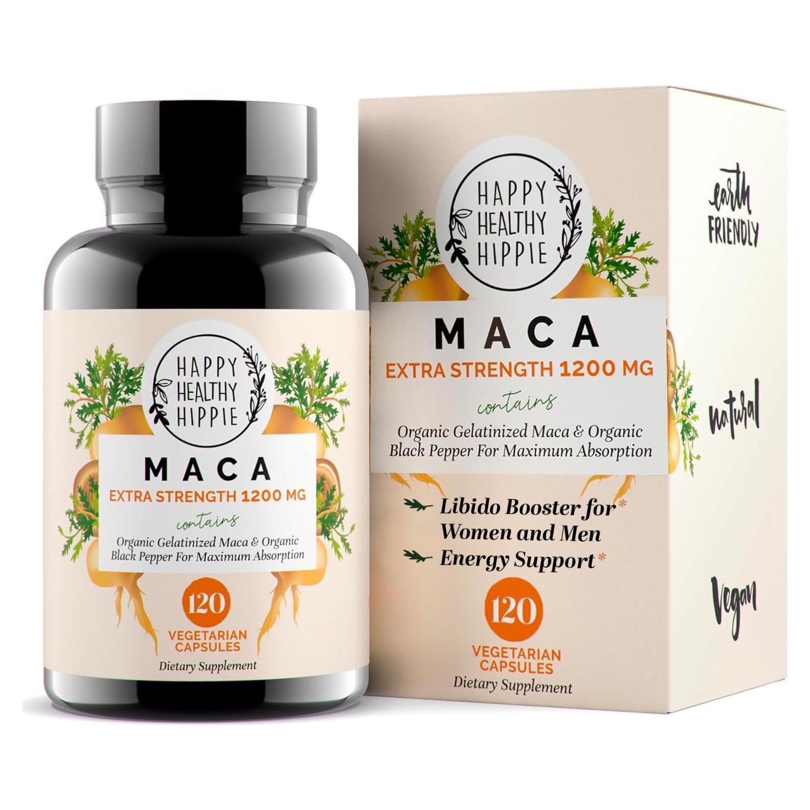 Cápsulas de Maca Orgánica 1200 mg Happy Healthy Hippie 120 Ct