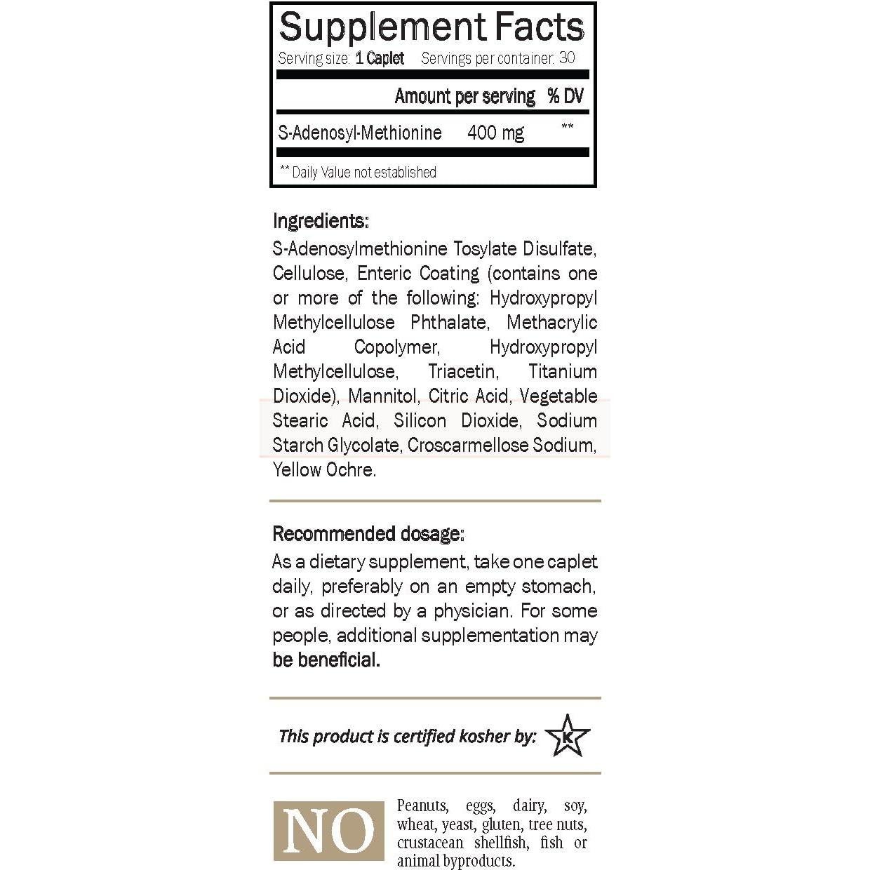 Suplemento SAM-e Nature's Trove 400mg 30 Tabletas Veganas