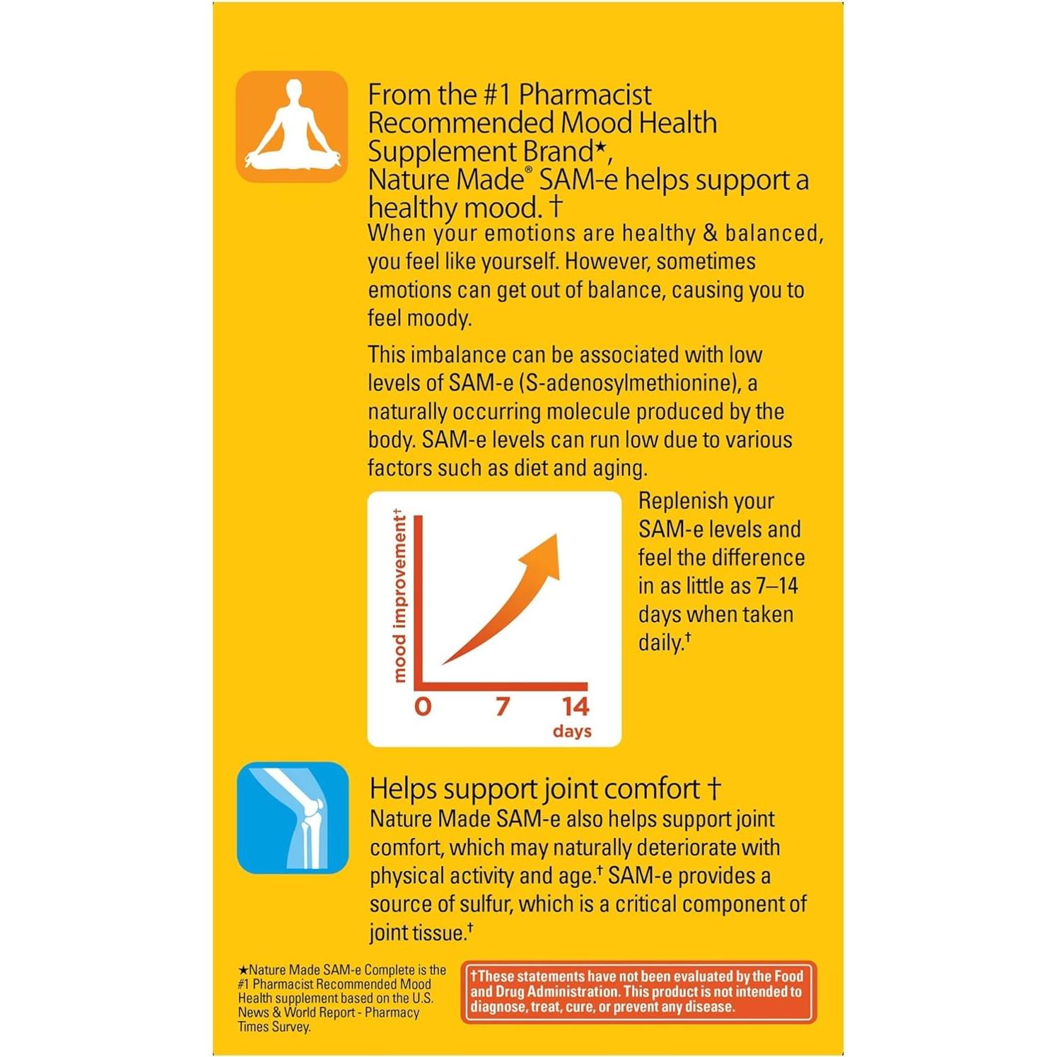 Nature Made SAM-e Completo 400 mg 36 Tabletas Suplemento