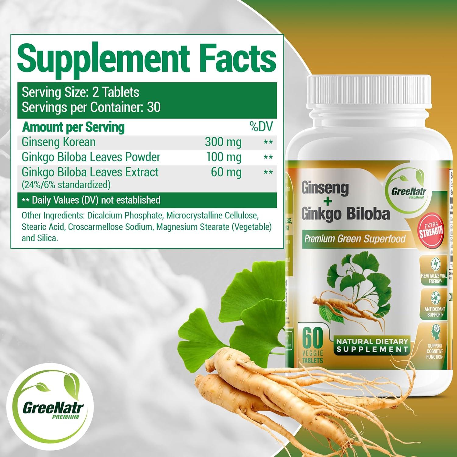 Suplemento Ginkgo Biloba y Ginseng Rojo Intelabs 60 Tabletas