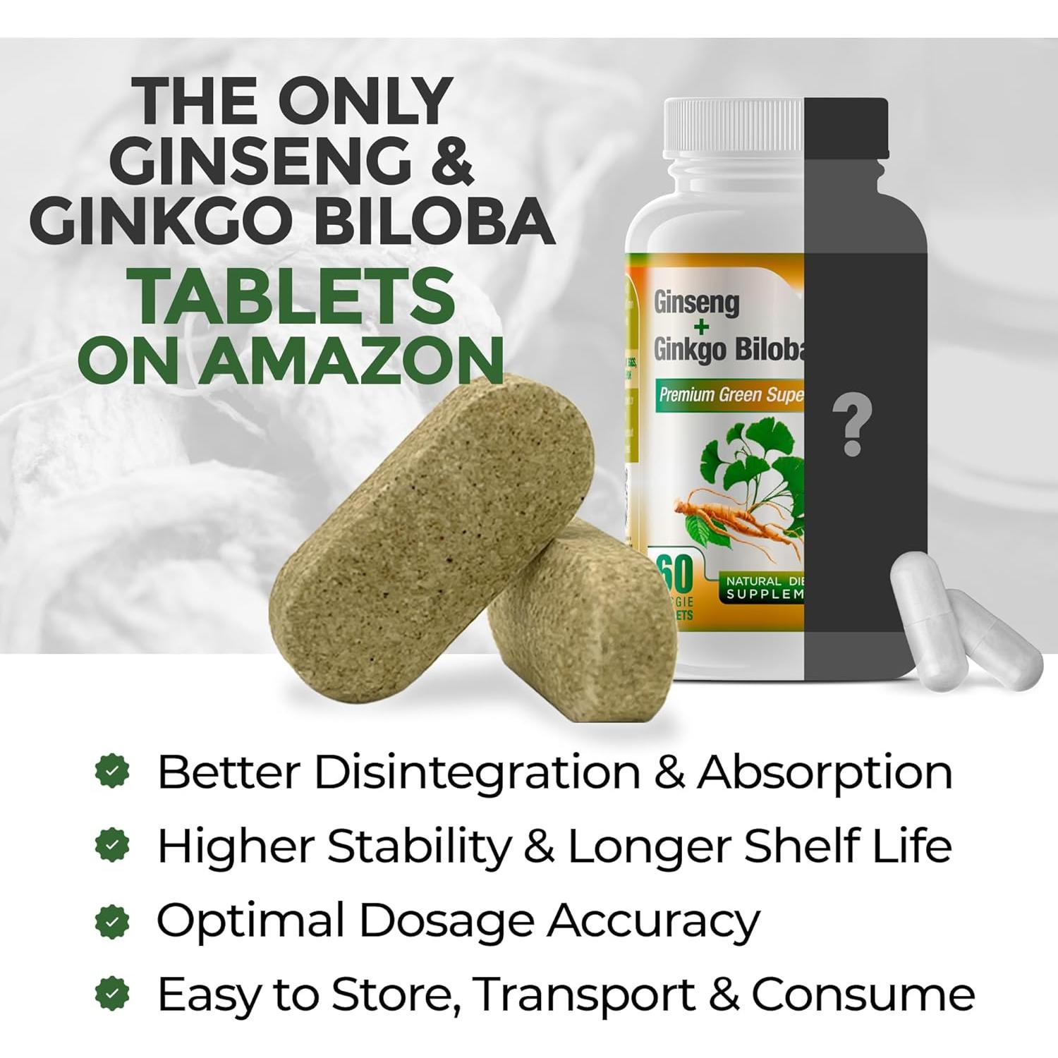 Suplemento Ginkgo Biloba y Ginseng Rojo Intelabs 60 Tabletas