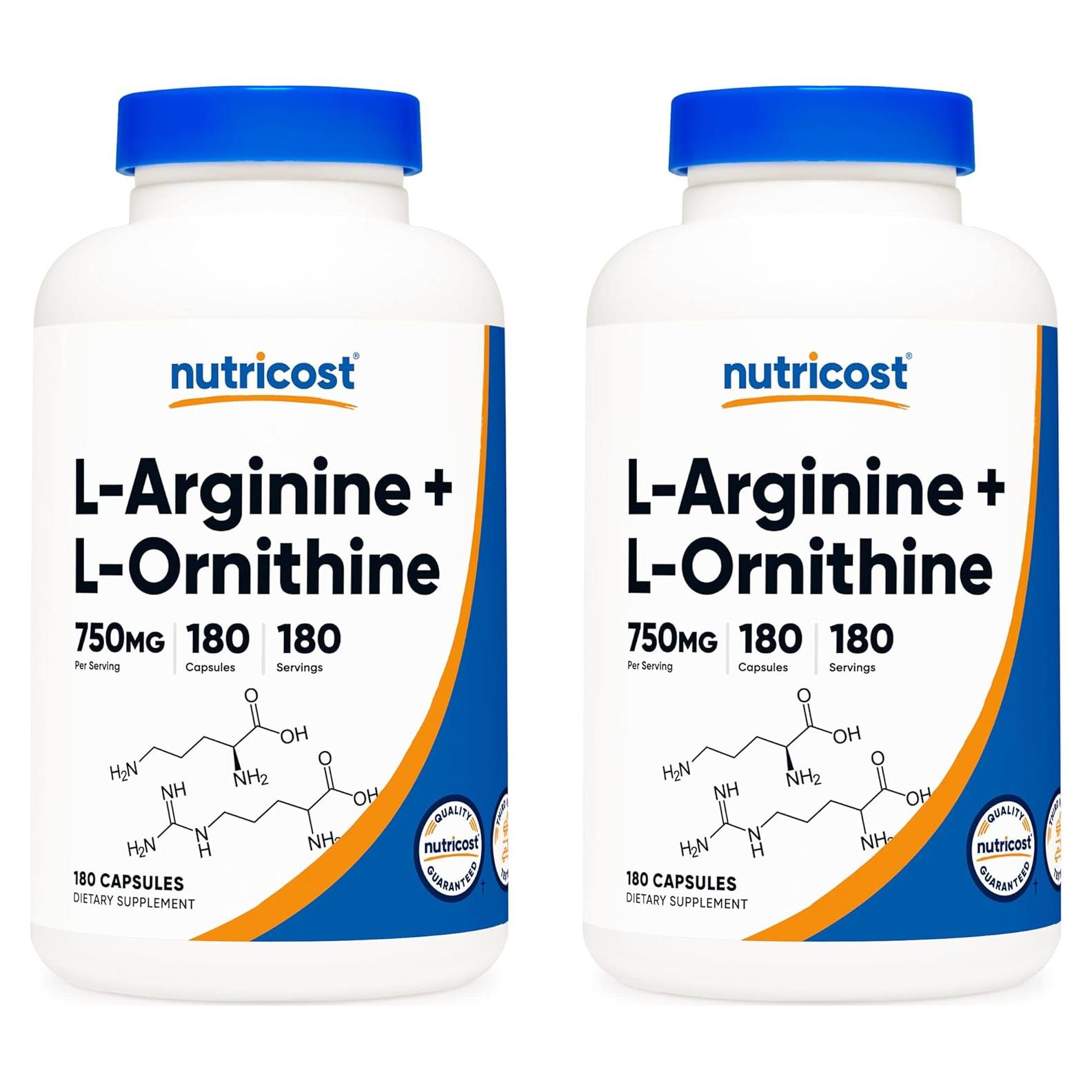 Nutricost L-Arginina L-Ornitina 750mg 180 Cápsulas 2 Botellas