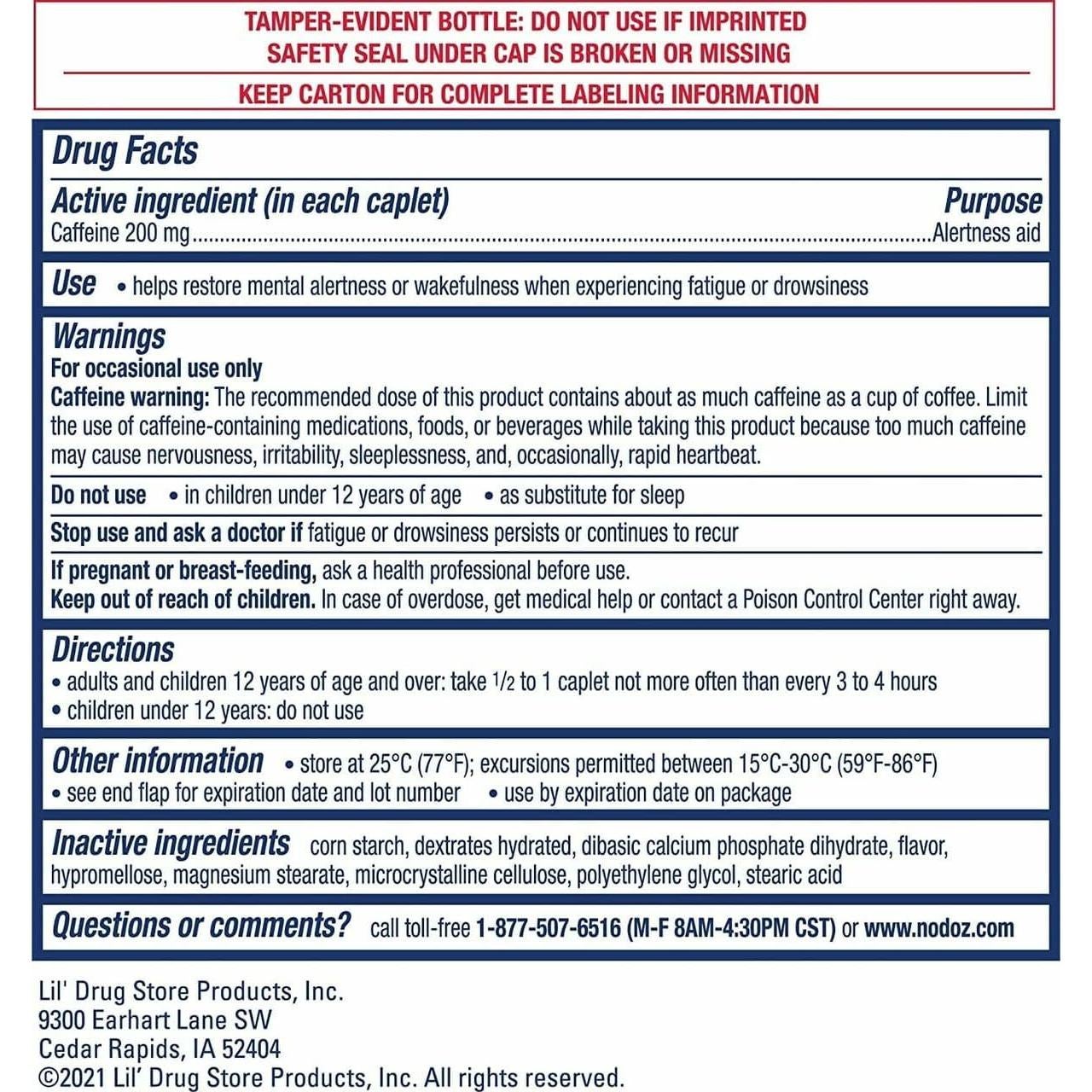 NoDoz 200mg Pastillas de Cafeína Máxima Fuerza 120 Comp.