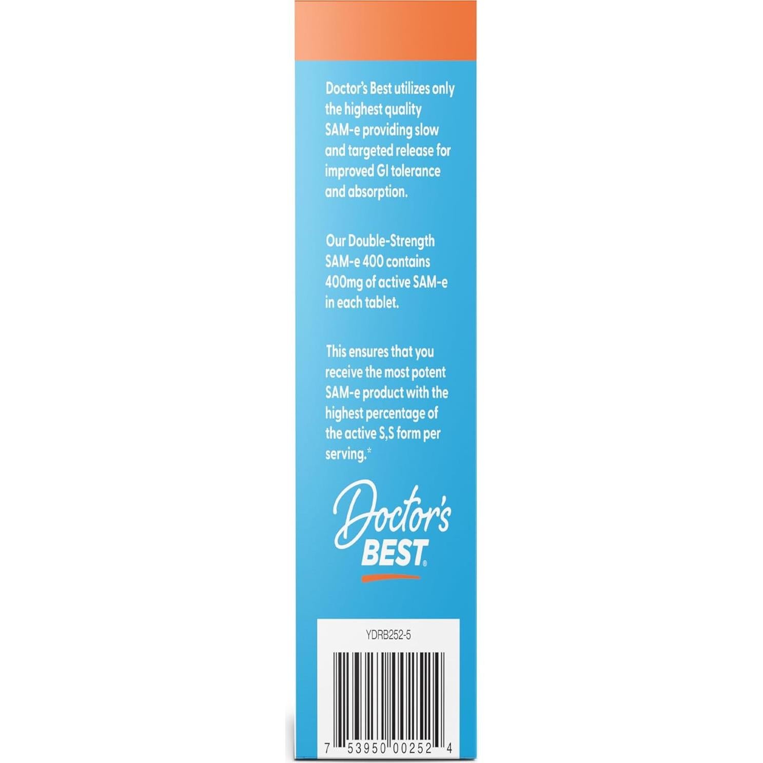 SAM-e 400 mg Doctor's Best Vegano 60 Tabletas Sin Gluten