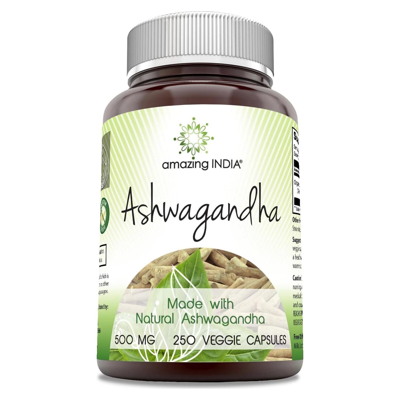 Suplemento Ashwagandha Increíble India 500 mg 250 Cápsulas