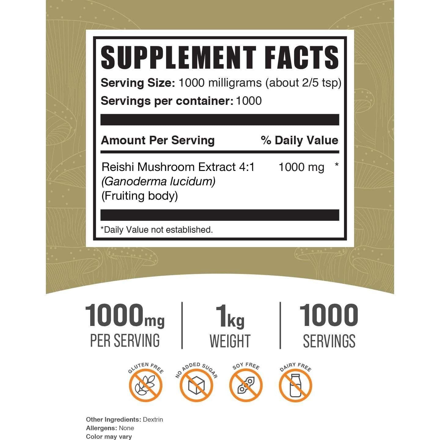 Extracto de Hongo Reishi en Polvo BulkSupplements 1kg