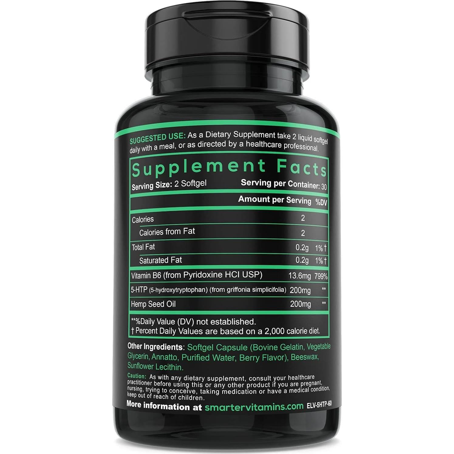 Suplemento 5-HTP 200mg + Vitamina B6 Smarter 60 gelatinas