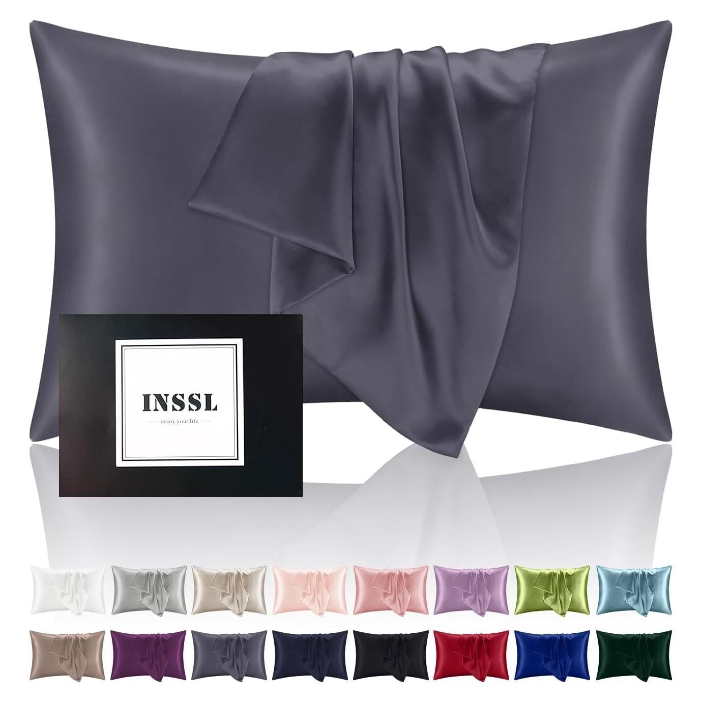Funda de Almohada de Seda INSSL Estándar Gris Oscuro