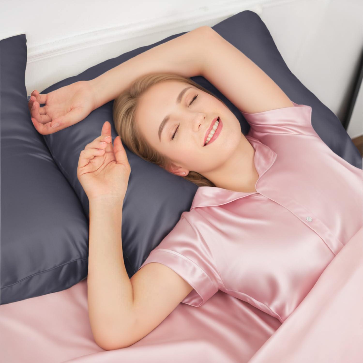 Funda de Almohada de Seda INSSL Estándar Gris Oscuro