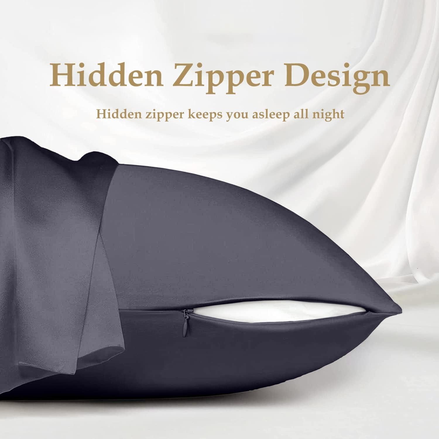 Funda de Almohada de Seda INSSL Estándar Gris Oscuro