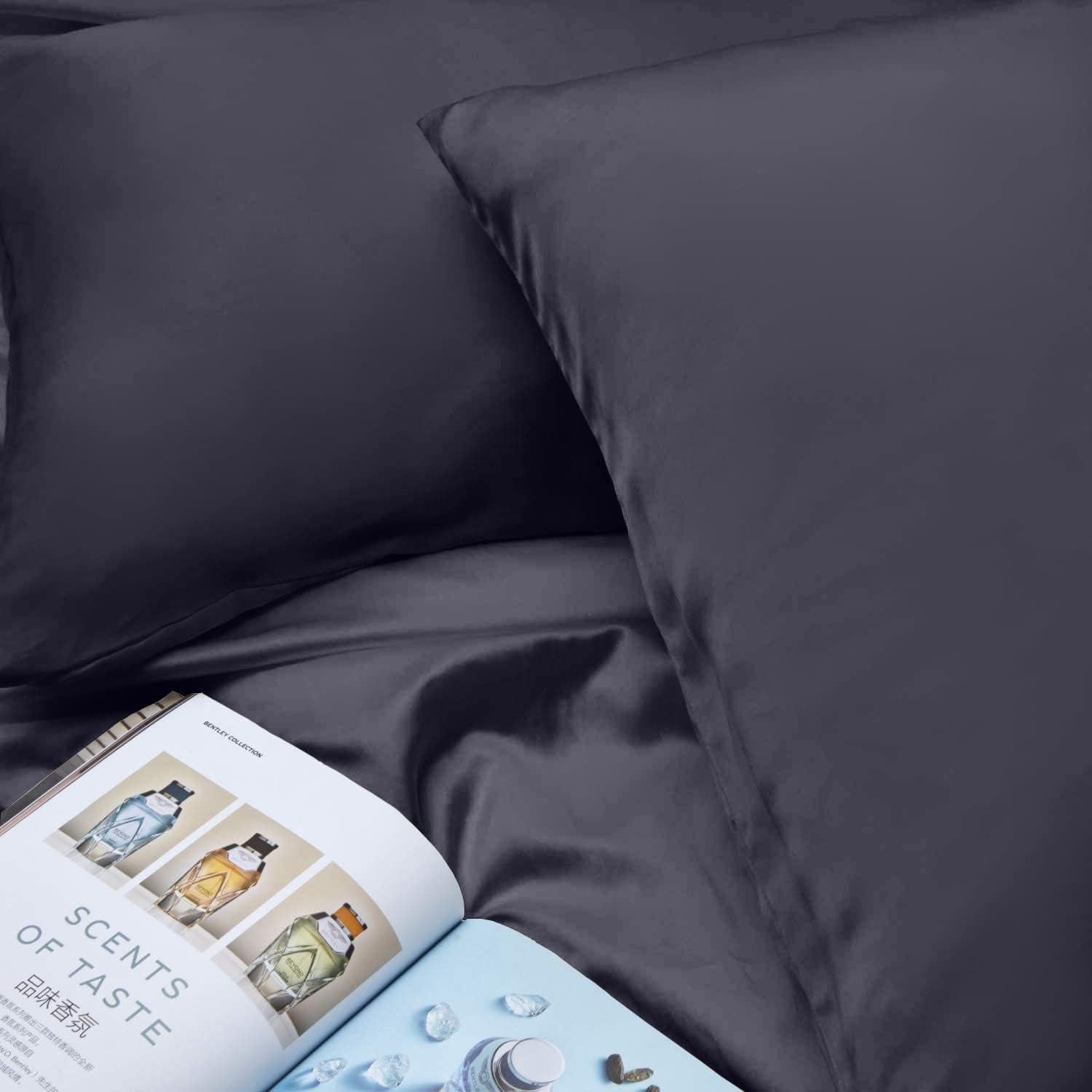 Funda de Almohada de Seda INSSL Estándar Gris Oscuro