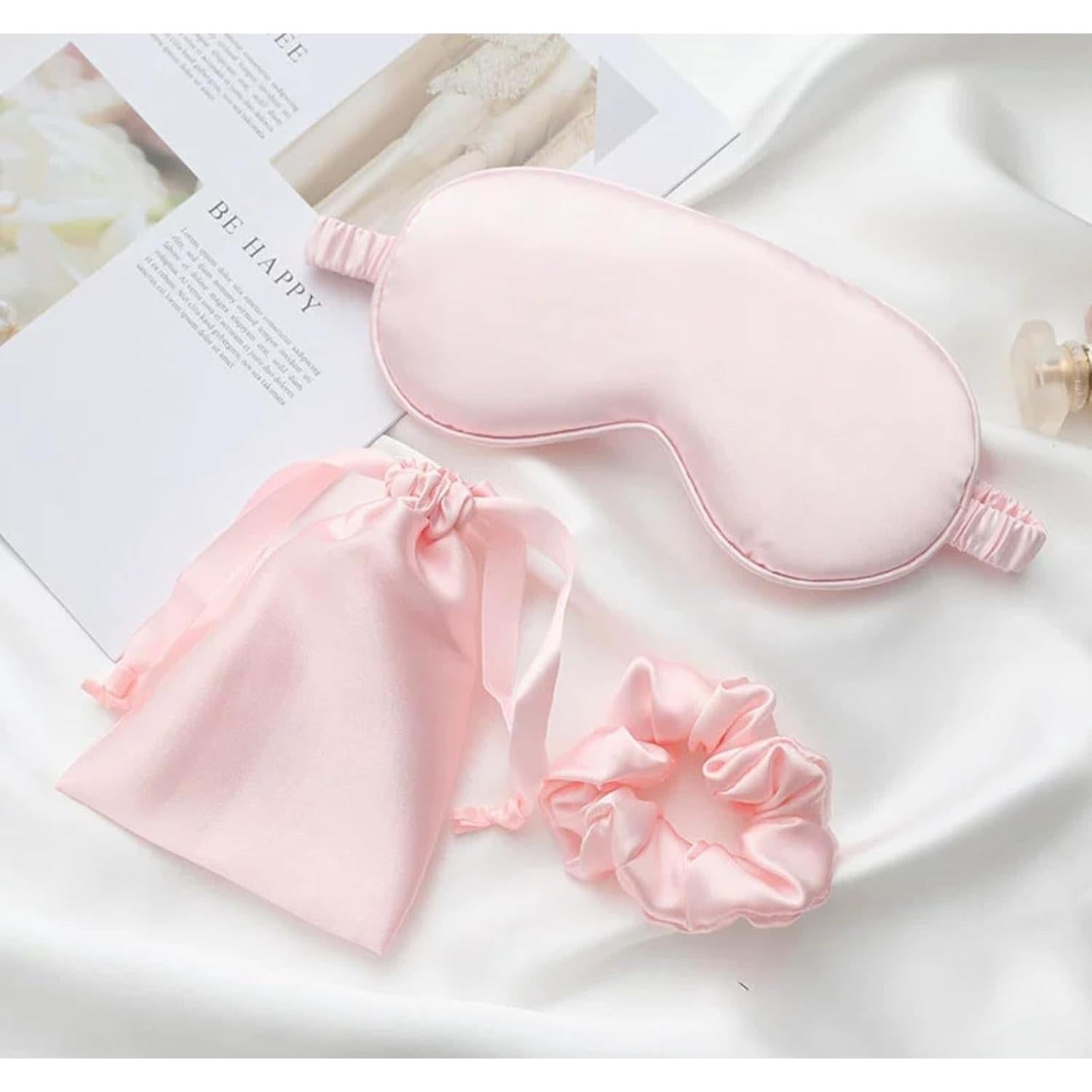 Máscara de Sueño de Satén Rosa LCBD con Tapones y Bolsa