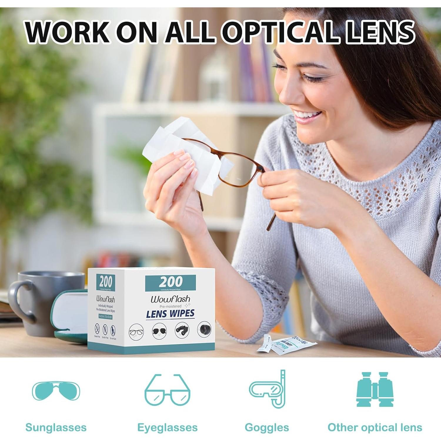 Toallitas de Limpieza Wowflash 200 Unidades para Lentes