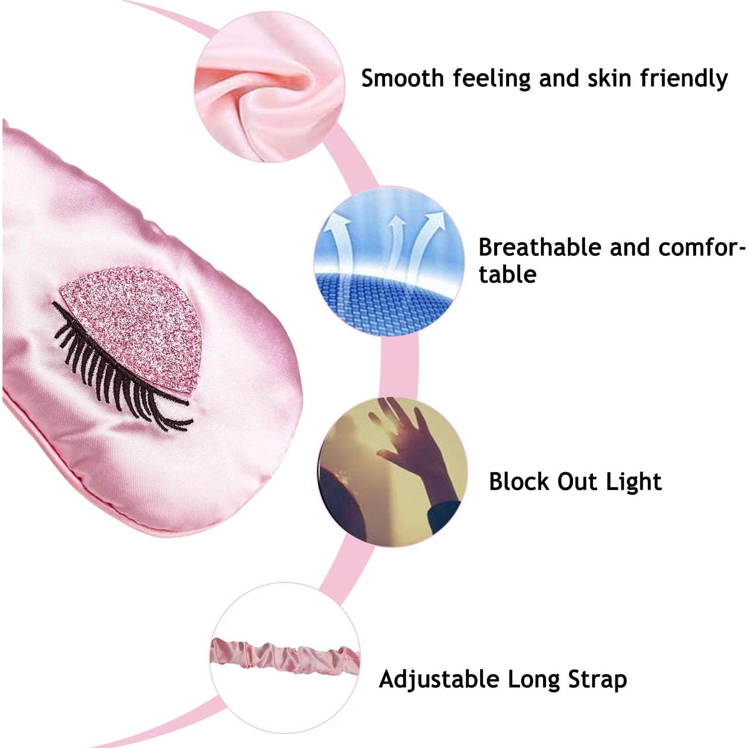 Máscara para dormir Ulbemoll de seda rosa, suave y transpirable