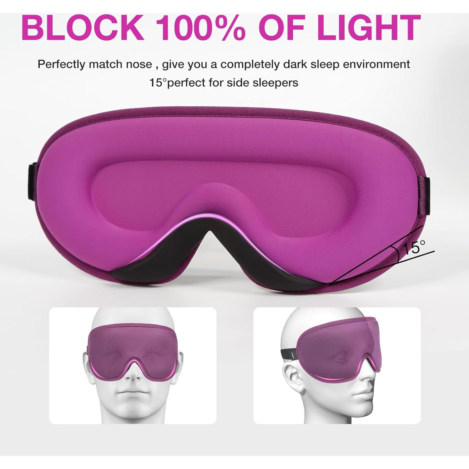 Máscara de dormir LYSIAN 3D con tapones para oídos púrpura