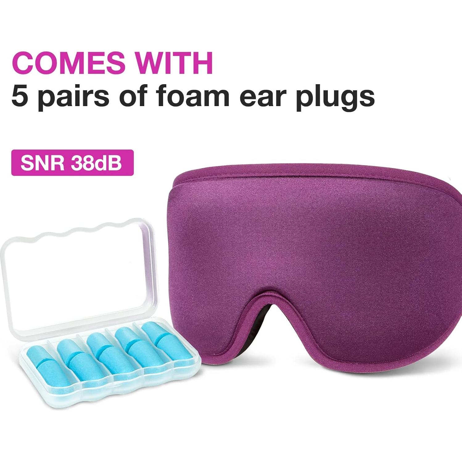 Máscara de dormir LYSIAN 3D con tapones para oídos púrpura
