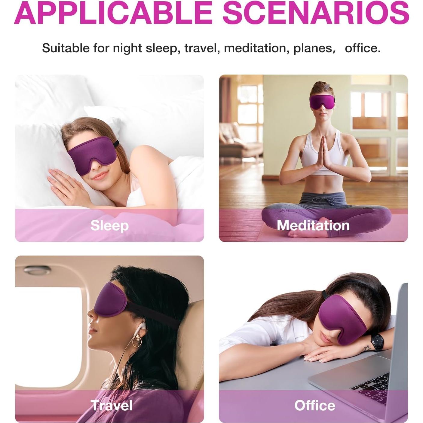 Máscara de dormir LYSIAN 3D con tapones para oídos púrpura