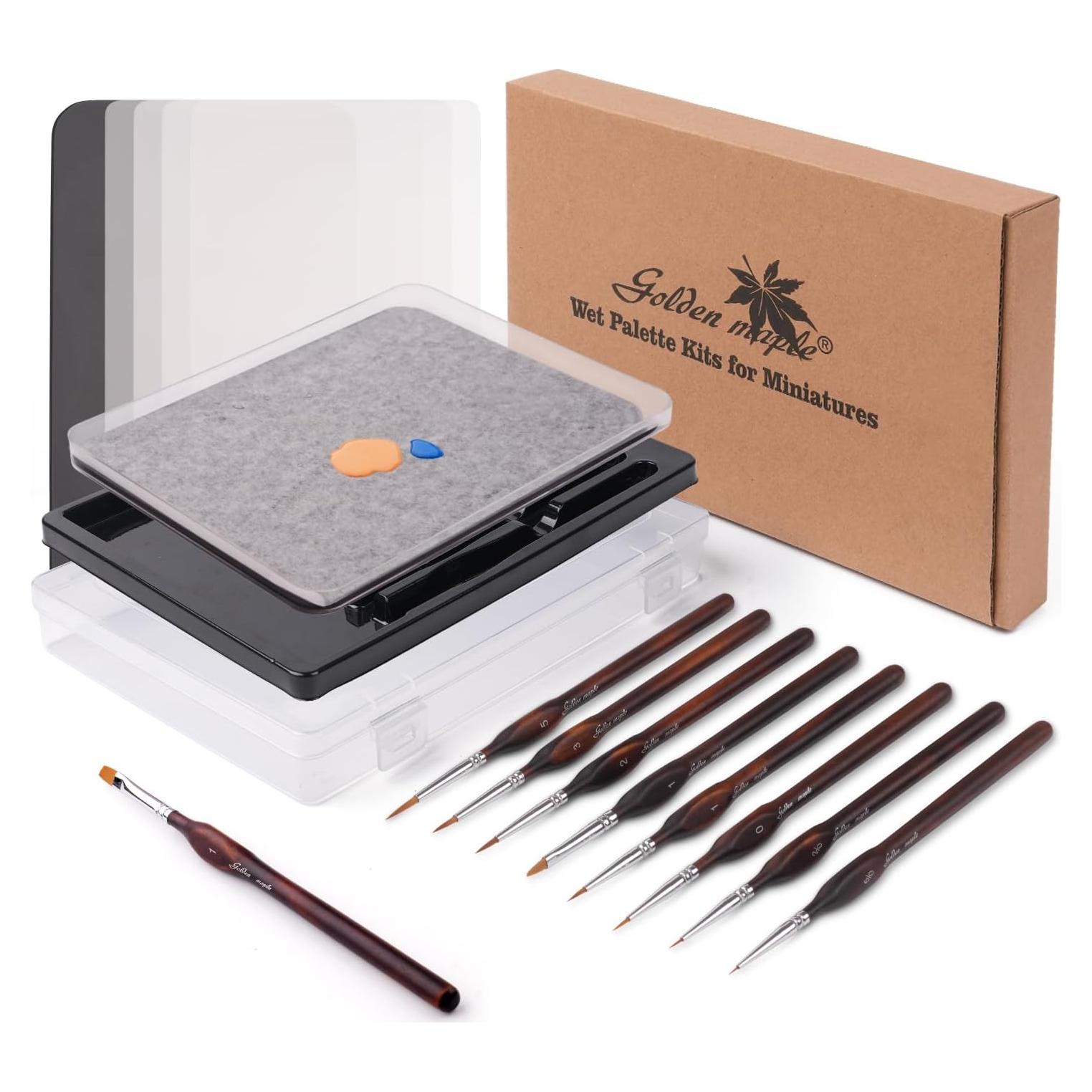 Paleta Húmeda Arce Dorado para Pintar Miniaturas con 9 Pinceles