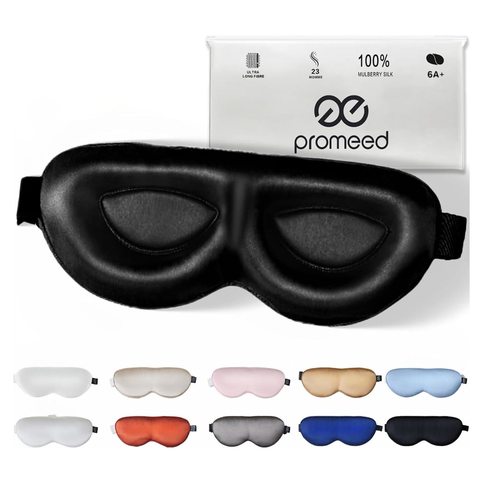 Máscara de Sueño de Seda Mulberry PROMEED 3D Ajustable Negra