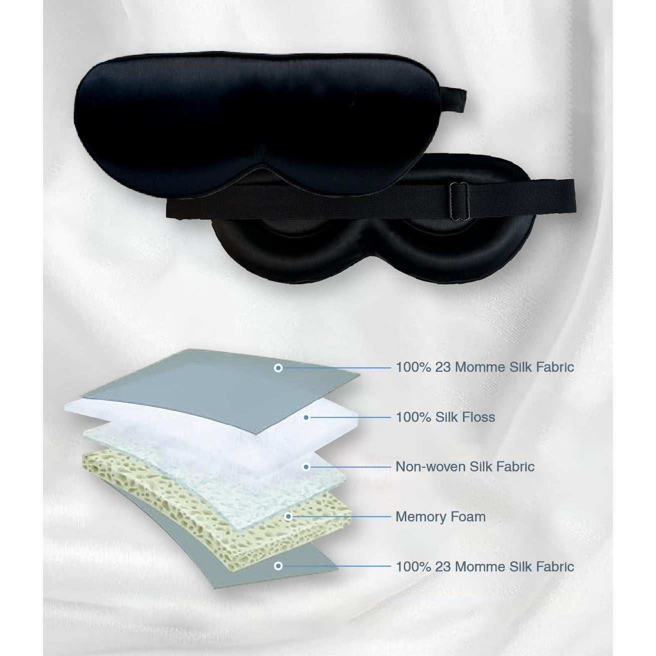 Máscara de Sueño de Seda Mulberry PROMEED 3D Ajustable Negra