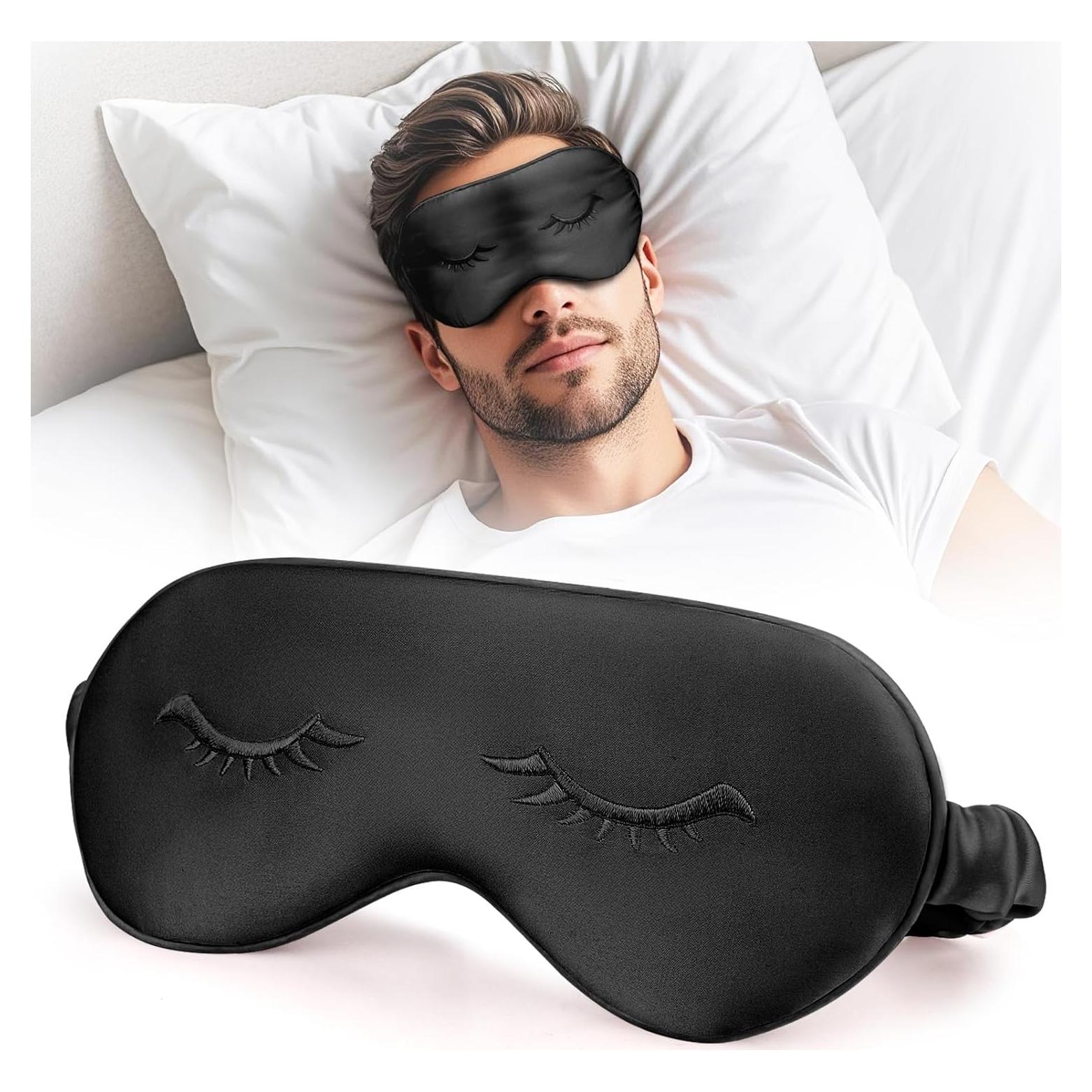 Máscara de Ojos de Seda Uamector Ajustable y Suave Negra