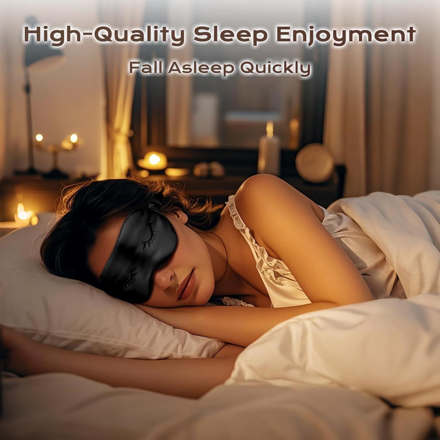 Máscara de Ojos de Seda Uamector Ajustable y Suave Negra