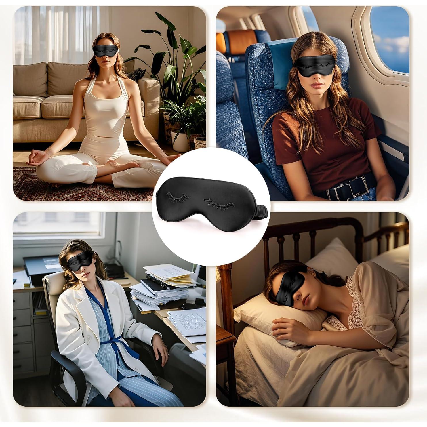 Máscara de Ojos de Seda Uamector Ajustable y Suave Negra