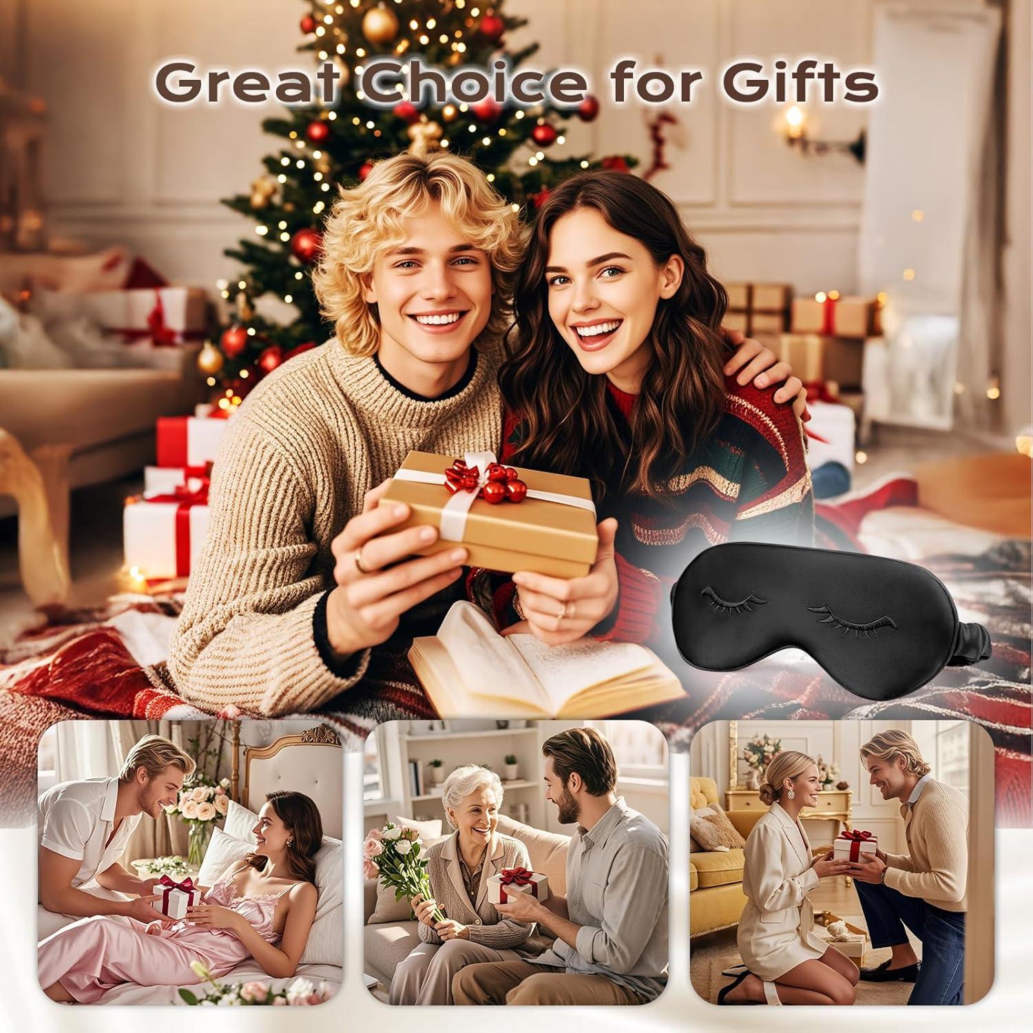 Máscara de Ojos de Seda Uamector Ajustable y Suave Negra