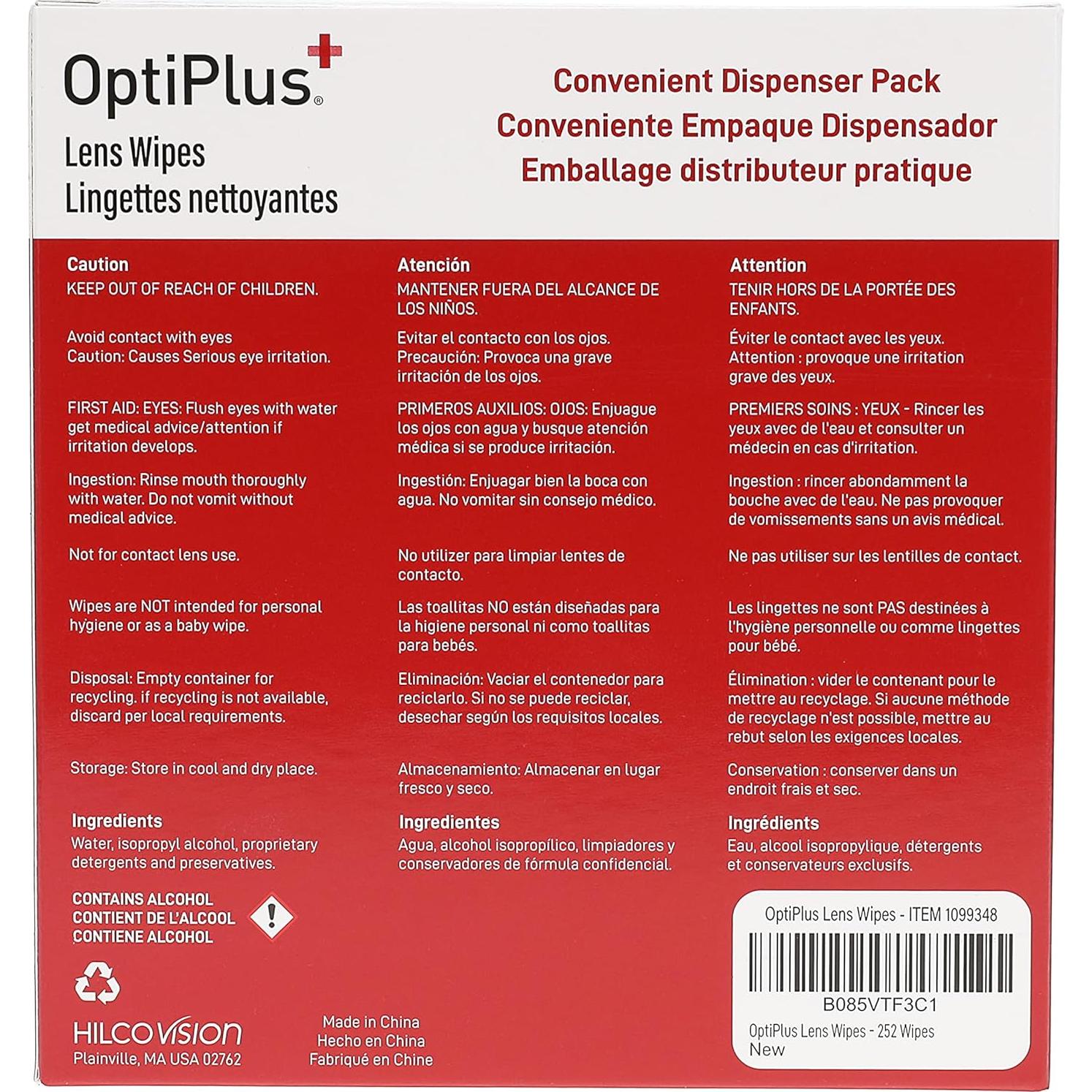 Toallitas de Limpieza para Lentes OptiPlus - 252 Unidades