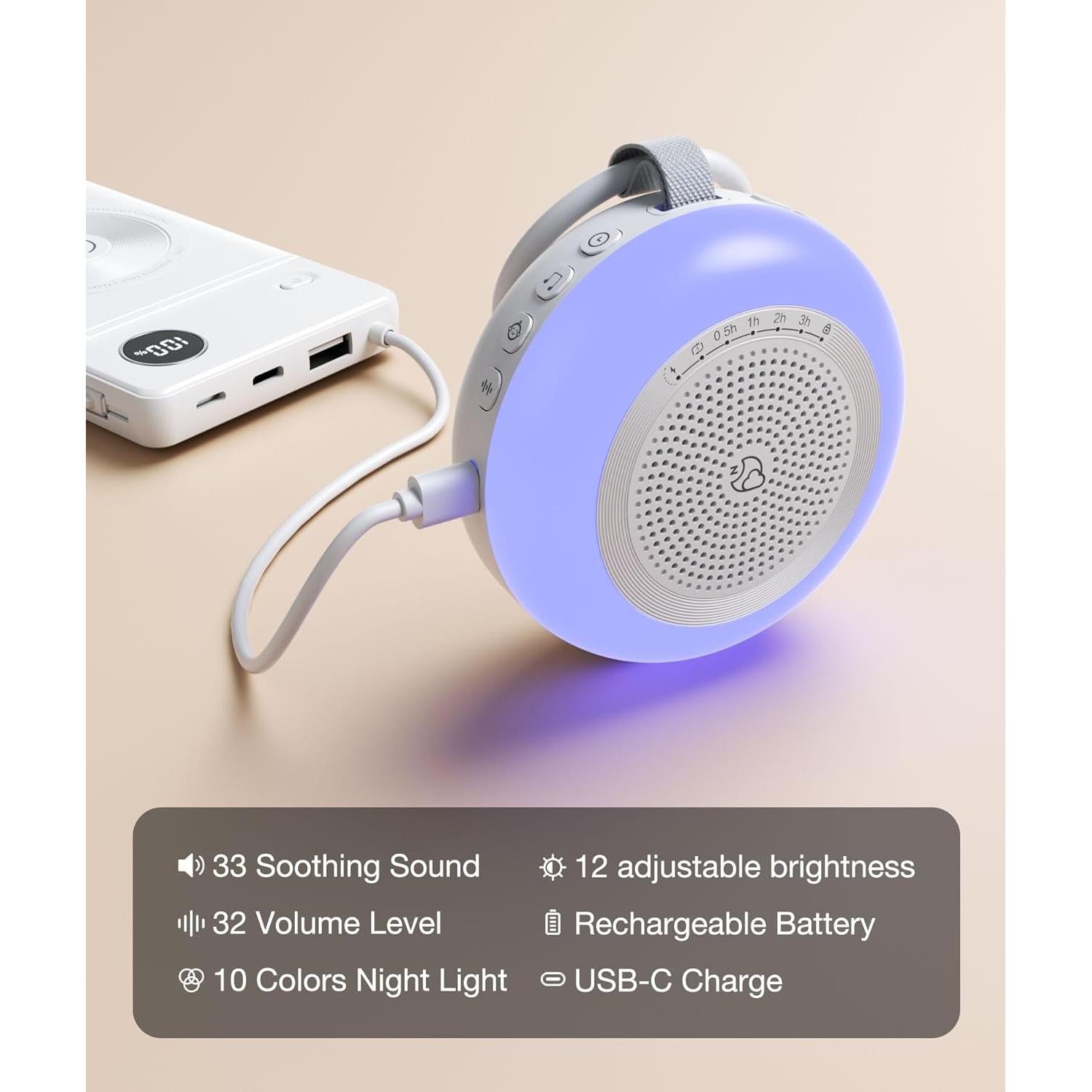 Máquina de Sonido Portátil LEICEX B51, 33 Sonidos y Luz Nocturna